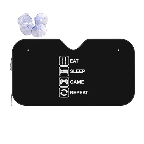 Eat Sleep Game Repeat Car Windshield Sun Visor Car Heat Shield to Keep The Vehicle Cool and Sunscreen