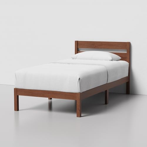 Image of LIFEMENT Twin Bed Frame with Headboard Classic Wood Platform, Noise Free, Under Bed Storage, No Box Spring Needed, Easy Assembly, Cherry