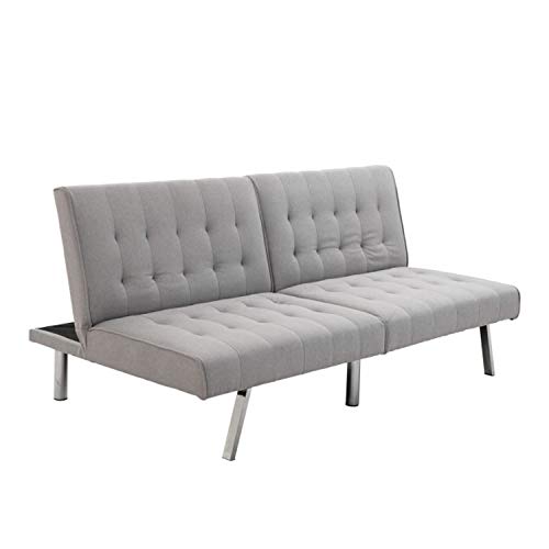 Sofa bed recliner Two-seater Sofa Bed Futon Back Reclining Chair With Wooden Frame, 98D X 181W X 79Hcm-grey