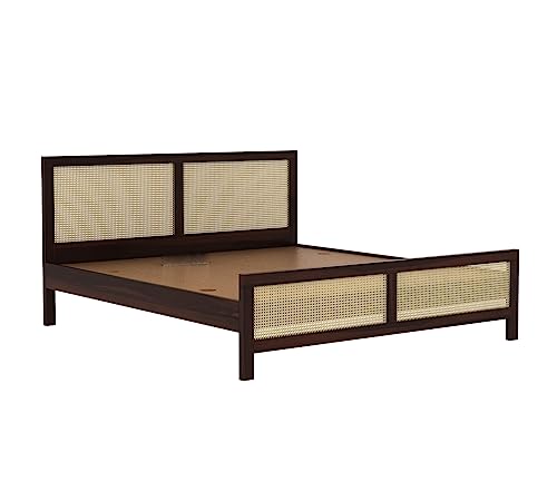 Image of Wooden Queen Size Bed Without Storage - Solid Wood Queen Cot - Cot Akka Bed - Stylish Bedroom Furniture (Queen, Aelina,Walnut Finish)