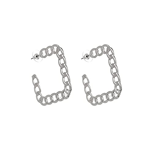 Image of Young & Forever Gift Stainless Steel Curb Chain Hoop Earrings for Women Big Hoop Dangle Earring for Women Square Earrings Thin Geometric Hoop Earrings