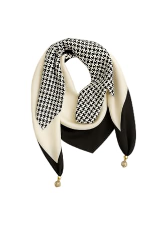 Foulard Femme avec Fermeture Magnétique – Écharpe Carrée 70x70 cm – Motif Pied-de-Poule Noir et Blanc – soie satinée - Accessoire Chic & Coffret...