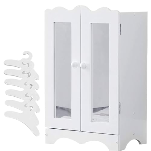 Holzpuppenmöbel mit 6 Kleiderbügeln Offener Kleiderschrank Organizer Puppenschrank für Puppen Spielzeug Puppenhaus Zubehör Passend für Puppe bis 20