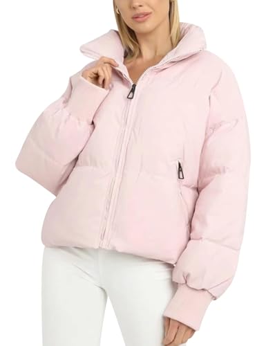 Gihuo Women’s Winter Cropped Puffer Jacket Coat Short Warm Quilted Jacket(Pink-M)