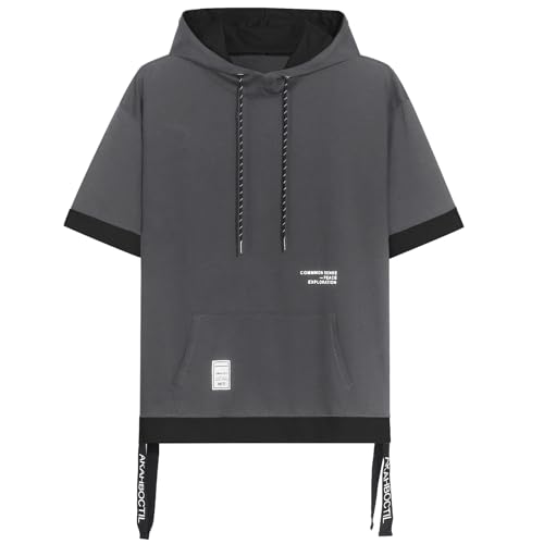 Covisoty Sweat Manche Courte Homme Coton Tee Shirt à Capuche Color Block Pull à Capuche L'été Hoodie Sweatshirt