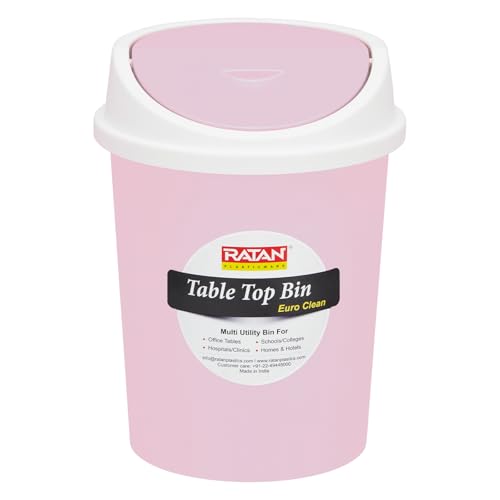 Image of RATAN PLASTICWARE Euro Clean Table Top Medium Dustbin with Swing Lid for Study Table, Desk, Kitchen Sink, Car, Kids Room | Compact and Stylish Waste Storage Garbage Bin - 2 Litre, Pink