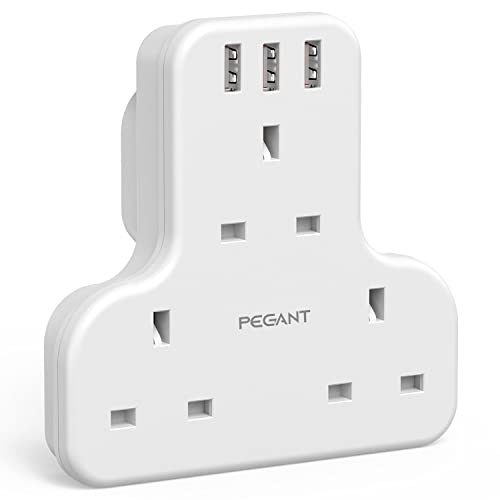 PEGANT Multi Plug Adapter Power Extension With 3 USB, 3 Way Wall Charger Electrical Extender Outlet Adaptor, Socket Charging Station for Home, Office, Kitchen