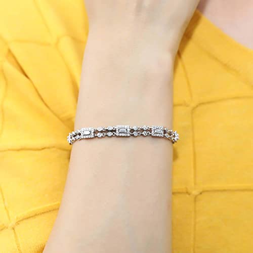 BERRICLE Sterling Silver Vintage Inspired Art Deco Cubic Zirconia CZ Chain Bracelet for Women, Rhodium Plated3