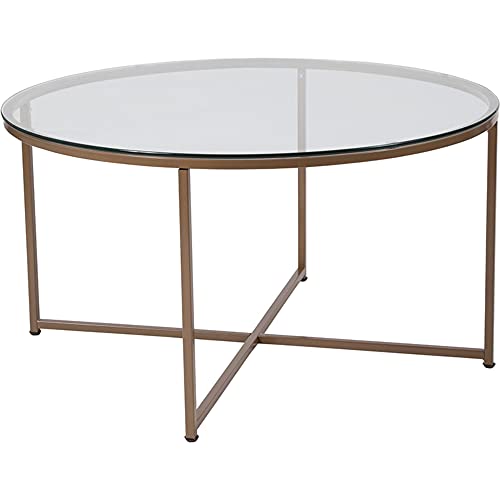 Flash Furniture Greenwich Collection Coffee Table - Modern Clear Glass Coffee Table - Crisscross Matte Gold Frame #TOP24