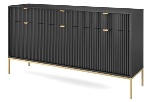 Selsey Soporte de TV Vellore 154×83×39 cm - Moderno y Elegante - Grisáceo con Detalles Dorados - Autoensamblaje - 3 Puertas, 3 Cajones de Almacenamiento - Diseño Geométrico Atemporal