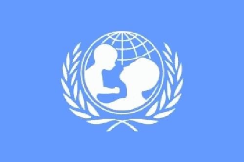 Genova, Italia, bandiera dell' Unicef Foto stock