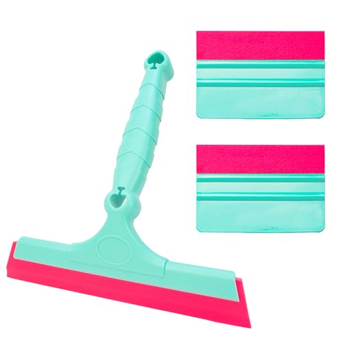 Image of Window Tinting Tool, Household Silicone Rubber Wiper, Water Blade, Car Vinyl Wrap kit, Glass Door Drying Scraper, Small Soft Squeegee, Cleaning Shower Water and Bathroom Mirror, Fluorescent Pink&Green