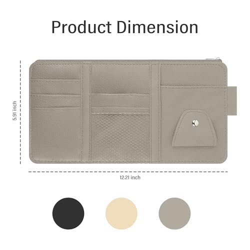 Image of Car Visor Organizer with Sunglass Holder,Multi-Functional Car Sun Visor Organizer with Zipper for Cards,Money,Tickets,Leather Interior Accessories (Gray)