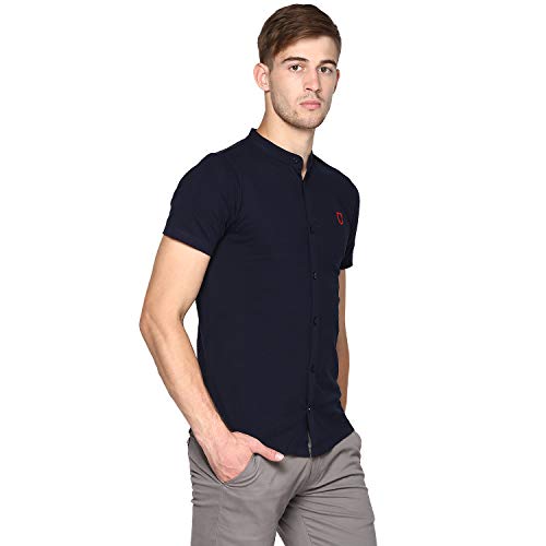 Image of Urbano Fashion Men's Solid Cotton Slim Fit Polo Shirt with Mandarin Collar