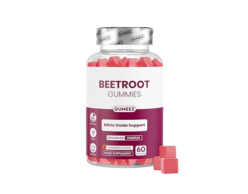 GUMEEZ Beetroot Gummies 1500mg – Nitric Oxide & Blood Pressure Support with Grape Seed Extract & Vitamin B12 – Vegan Beetroot Supplement for Energy & Circulation – Strawberry Flavour – 30 Day Supply