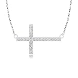 Classic Diamond Sideways Cross Necklace in 14K White Gold (1mm Diamond)