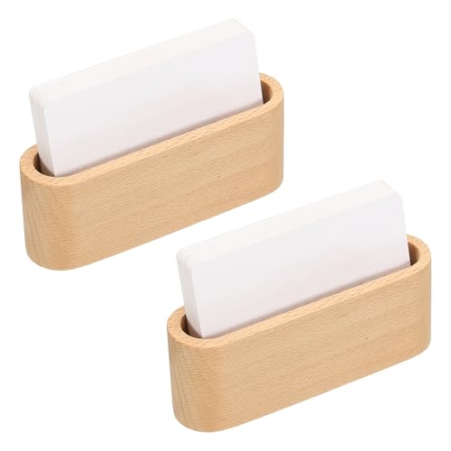 PATIKIL Business Card Holder for Desk, 2pcs Single Slot Wood Business Card Holders Wooden Card Stand Organizer Cards Display for Office Exhibition, Brown