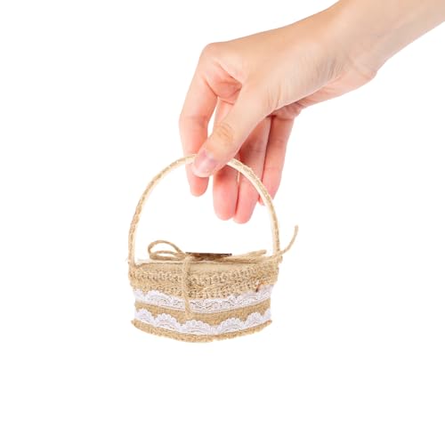 PACKOVE Caja para Anillos Forma de Corazón Pequeña Cesta Decorativa de Arpillera Lazo para Boda Cesta para Anillos de Boda de Compromiso Adecuado para San Valentín y Celebraciones
