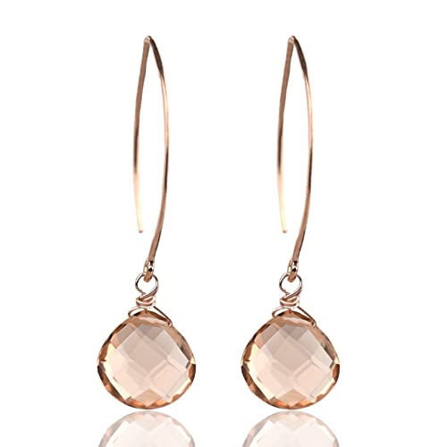 Rose Gold Rose Quartz Drop Earrings Sterling Silver