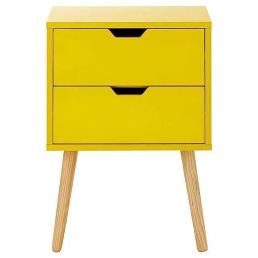 Image of Organizing Nightstand Solid Wood Legs Mid-Century Modern Bedside Table Practical and Simplistic End Side Table with Two Drawers (Yellow)