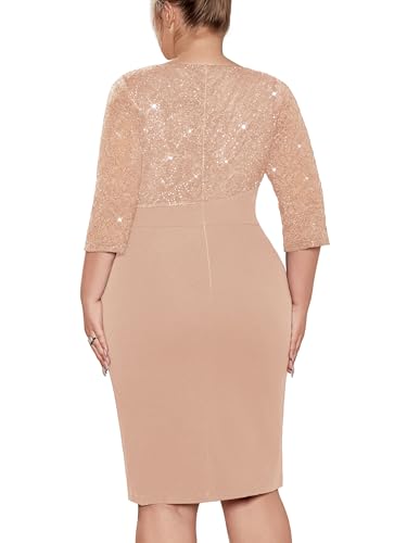 Image of MISSMAY Plus Size Lace Ruffle Cocktail Party Dress | Sequined Dress,V Neck,Ruffle Split Hem,Party Dress,Sparkle,Curvy Women,Bodycon Dress