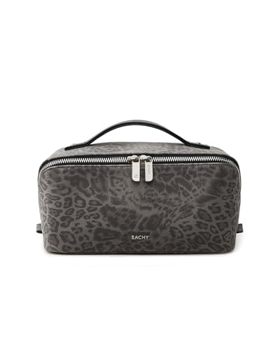 Image of EACHY Travel Makeup Bag, Large Capacity Cosmetic Bag for Women, Waterproof PU Leather, Flat Open Portable Toiletry Bag for Skincare, Brushes & Travel Essentials