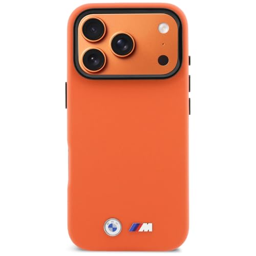 Image of CG MOBILE BMW [Official Licensed], Protective Case Designed for iPhone 17 Pro Max |Magnetic Compatible|M Collection|Full Wrapped Pu Leather Case Metal Camera Ring & Buttons with Metal Logos- Orange