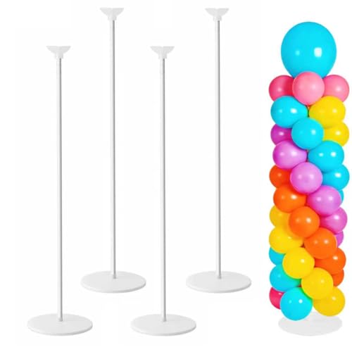 Image of Balloon Column Stand Set of 4, Adjustable Balloon Tower Pillar Kit for Wedding Decorations, Reusable Metal Balloon Stand with Floor Base for Party and Graduation Events