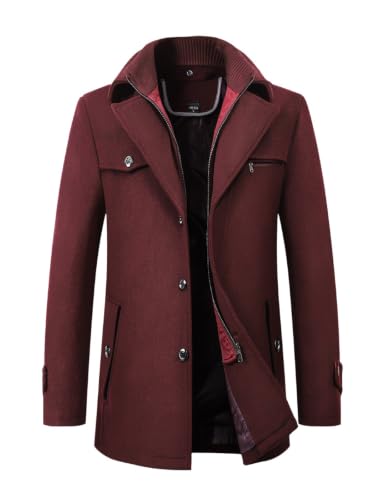Image of INVACHI Men's Wool Blend Coat Warm Winter Trench Coat with Detachable Soft Scarf Single Breasted Pea Coat