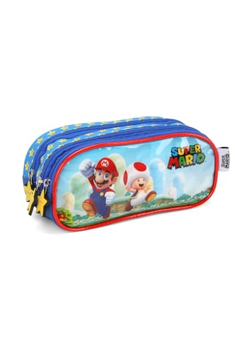 Estojo Escolar Nintendo Super Mario Bros 3 divisórias - Licenciado - Azul