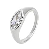 PAMTIER Mujer Acero Inoxidable Piedra Preciosa Anillo Sello Corte Fantasía Circonita Cúbica Anillo de Boda Plata Chapado Blanco Talla 22