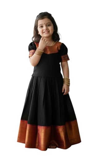 Image of Kids Girl Ethnic Silk Pattu Lehenga Choli for Traditional Indian Wear | Premium Silk Ethnic Dress | Ready-to-Wear Kids Lehenga Choli Set