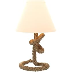 Lamparas Mesita De Noche Hiperdeluz HOMCOM Lámpara de Mesa LED Lámpara de Mesita de Noche con Base de Metal Cuerda de Lino y Pantalla de Tela Bombilla E27 de Max.40W Luces de Blanco Cálido para Dormitorio Ø28x45,5cm Marrón y Beige
