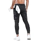 MECH-ENG Calça masculina de ginástica afunilada, calça de corrida, calças de moletom ativas, bolsos multifuncionais, Preto, 3X-Large