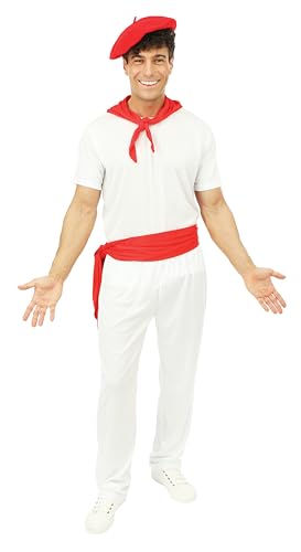 P'TIT CLOWN - Disfraz de Feria para adulto, boina vasca, camiseta, pantalones, bandana, cinturón, disfraz completo para carnaval, fiestas de disfraces y eventos temáticos - poliéster - blanco, rojo