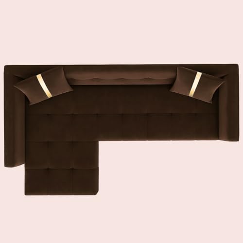 Image of Furny Styling 4 Seater Fabric LHS L Shape Sofa Set (Brown) | Soft Velvet Fabric | Modern Design | Comfortable Seating | Living Room Furniture