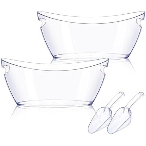 Ice Bucket 2 PCS, Ice Buckets for Parties, Mimosa Bar Supplies Beverage Tub and Scoops for Champagne Beer Sparkling Wine Cocktails（5.5L）Extra Large Model (Clear) Cover