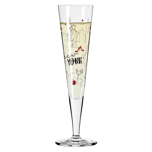 Flûte à champagne New York Edition cristal avec motif multicolore 200 ml