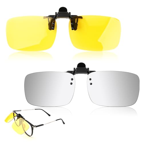 Image of Clip on Polarized Night Vision Driving Glasses Flip up Sunglasses UV-400 to Wear Over Glasses for Night Driving