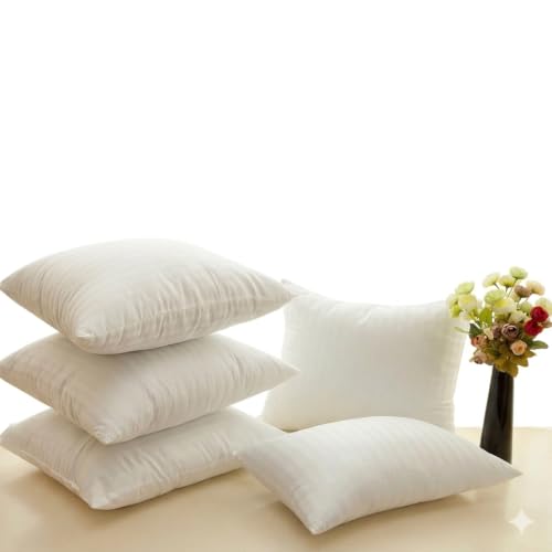 Image of SKIVE India Microfiber Filling Satin Stripe Fabric Filler Cushion (16'' X 16'' ; White) -Set of 5