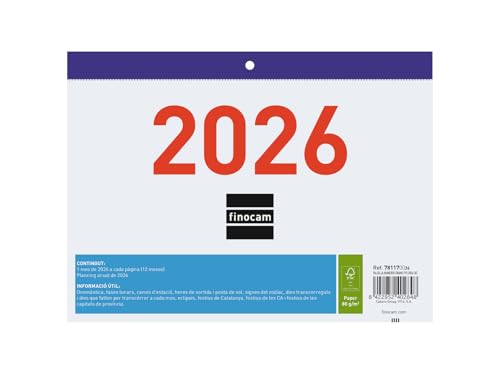 Finocam   Calendario de Pared Números Grandes 2026 Mes Vista Enero   Diciembre (12 meses) | Calendario 2026 | Planificador mensual | Faldilla 2026   Catalán