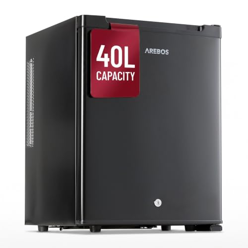 AREBOS Mini Réfrigérateur 40L | Mini Bar Silencieux ≤27 dB | Réfrigérateur Compact Verrouillable avec LED & Température Réglable 5–18 °C | Petit...