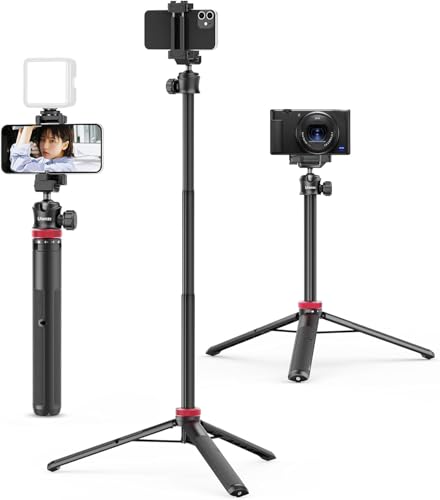 ULANZI MT-44 Mobile Phone Camera Tripod 147cm 3-in-1 Selfie Stick with Bluetooth Remote 360 Ball Head Cold Shoe Mount 1/4 Thread Compact Travel Tripod for DSLR Cameras Action Cameras Smartphone