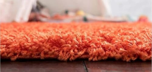 Image of Polyester Fluffy Fur Rugs & Modern Shaggy Floor Carpets for Living Room,Sofa Area,Hall,Kids Room,Guest Room | Elegent Bedside Runners for Besdroom(5X8 FEET Orange)