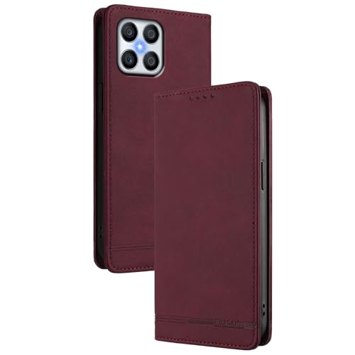 GOGME Funda Cartera de Cuero para Huawei Honor X8 5G / X6 / Honor 70 Lite – Carcasa con Cierre Magnético, Protección RFID, Tarjetero y Soporte Antigolpes - Rojo Vino