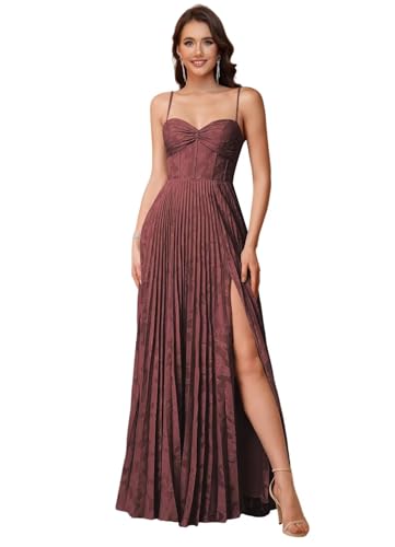 Floral Bridesmaid Dresses for Women with Slit V Neck A-line Formal Maxi Dress with Pockets LA228