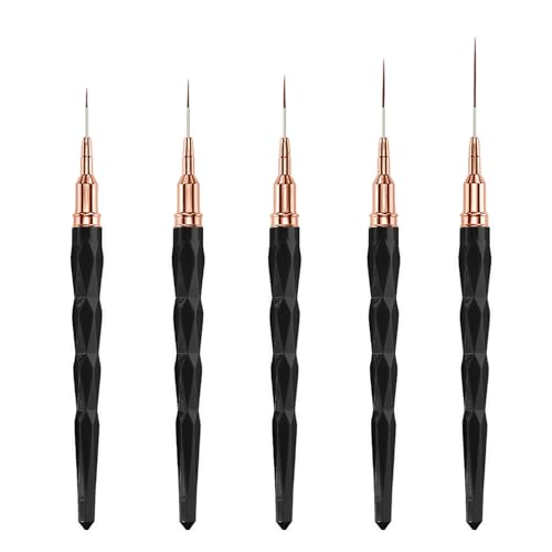 Xynovate 5 Pièces Pinceau Nail Art Ongles Professionnel, Pinceaux en Détail à Ongles, Pinceaux Liner Ultra Fin pour Gel, Acrylique, UV, 7/9/11/15/25 mm, Diamant Noir