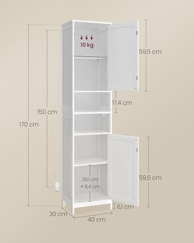 Colonne Salle de Bain 170 cm LED porte VASAGLE