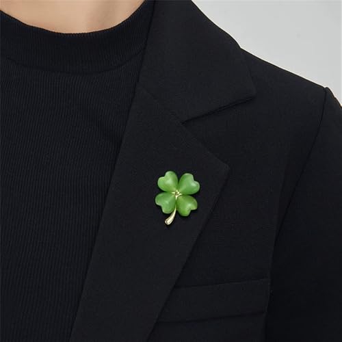 Image of Cats Eye Clover 4 Leaf Brooch Pin for Women Men Unisex Gold Plated Fashion Love Heart Shaped Flower Brooches Lapel Pins luck Decor Dress Accessories St Patrick's Day Birthday Holiday Jewelry Gift Souvenir