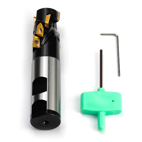 OSCARBIDE Heavy Duty Indexable End Mill, 1" Shank, 1" Cutting Dia, 4-1/4" Length, 2 Flutes, Right Hand, 8 pcs APKT1003 Inserts